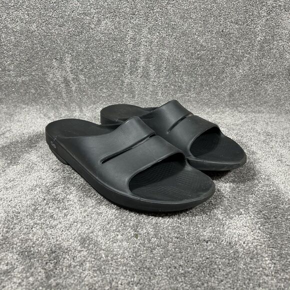 OOFOS OOahh Men’s Size 12 Black Gym Recovery Slip On Sandal Slides Used - Picture 1 of 12